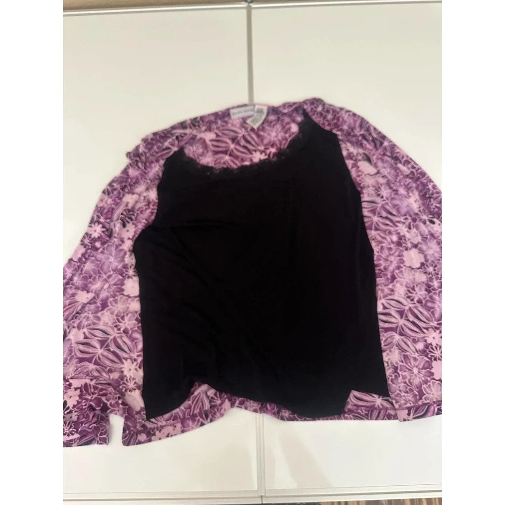 Women ladies Jaclyn smith XL purple floral cardigan + built-in cami blouse top - Picture 8 of 8